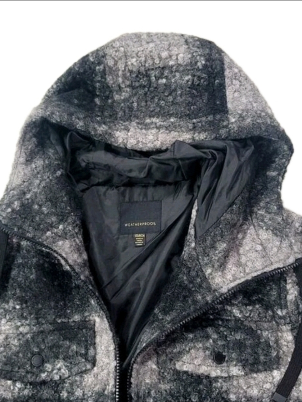 Weatherproof Women's Soft Boucle Hooded Long Jacket Black Plaid Heavyweight XS - Picture 6 of 16